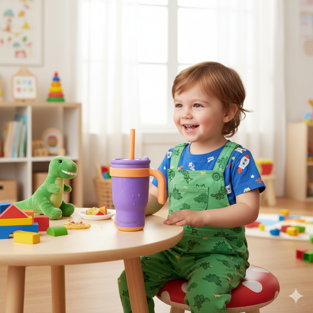 Toddler with a KAMAGIO kids tumbler