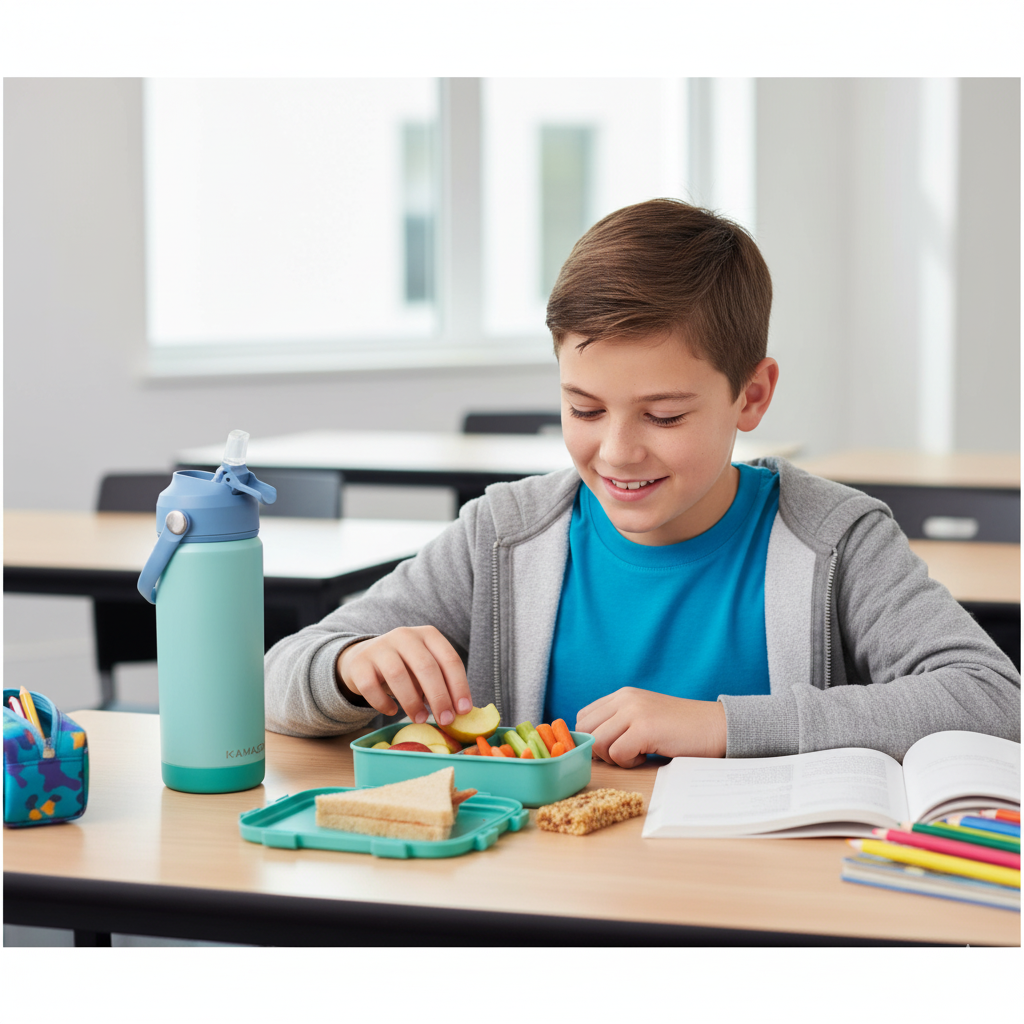 School boy with KAMAGIO kids bottle